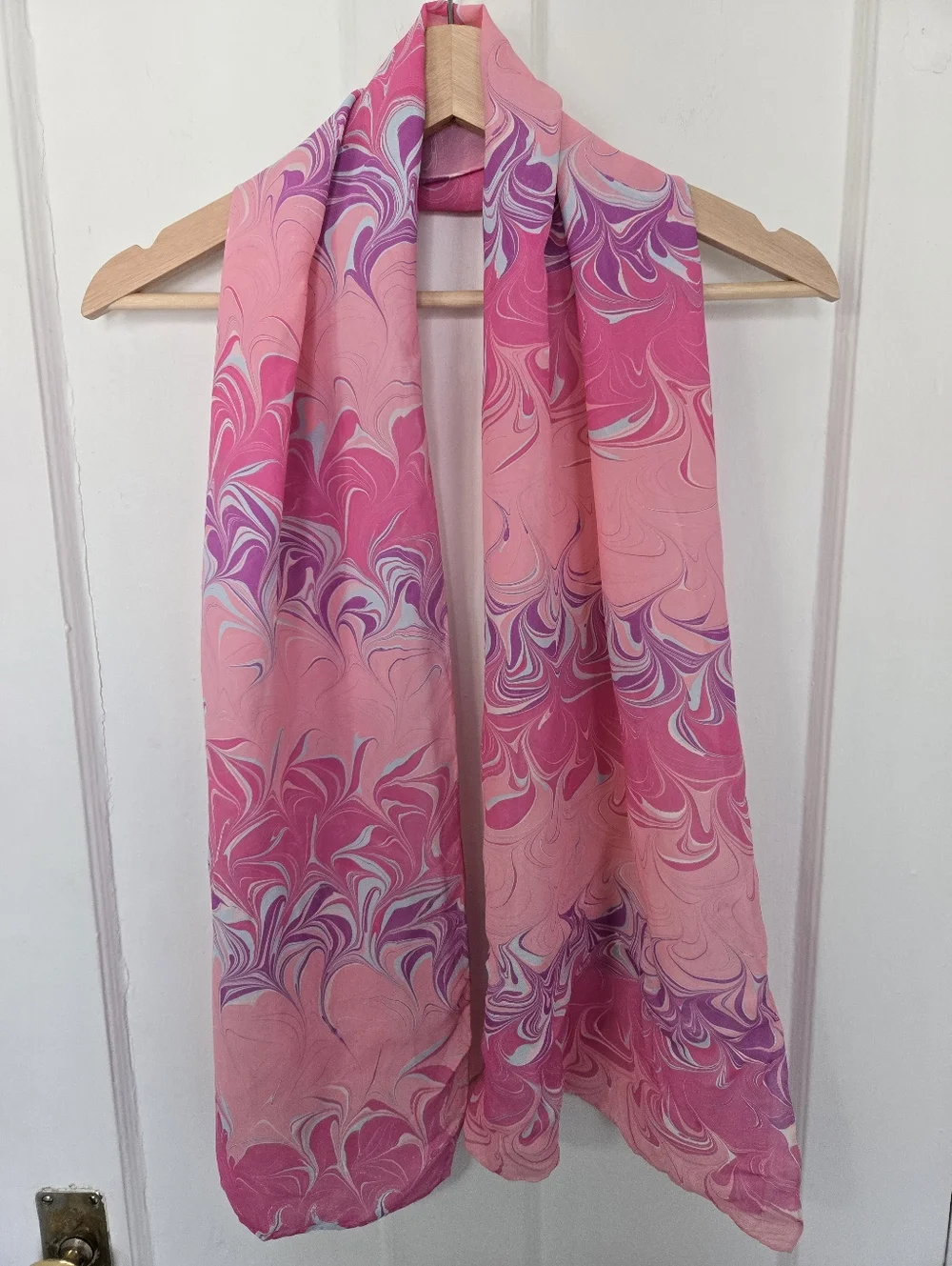 Women's 100% Silk Scarf Pink Marble Print Art To Wear Artsy Barbiecore Accessory